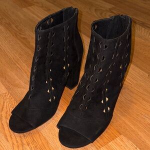 Black Peep-Toe Ankle Boots